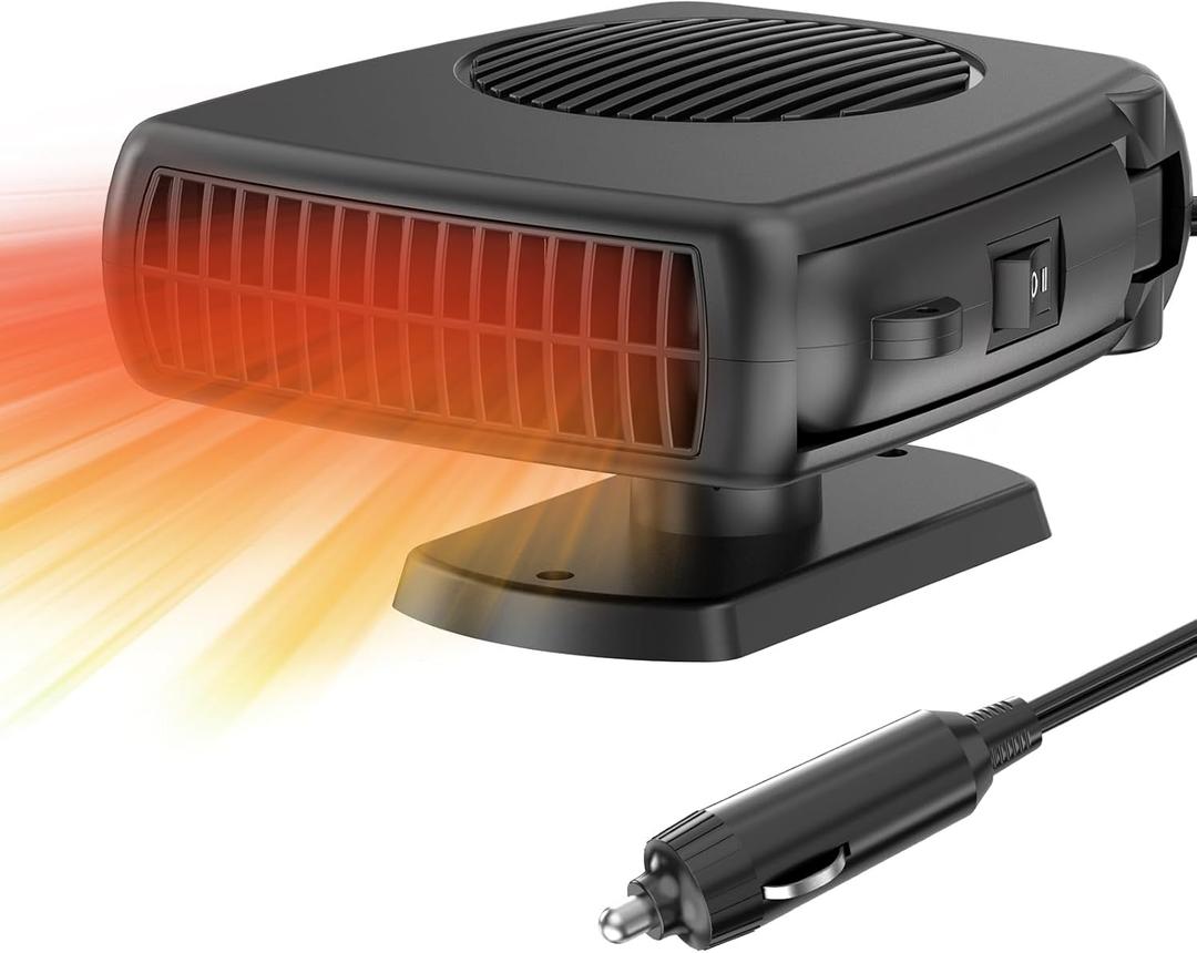 200W Car Heater, 12V Auto Part Vehicle Heater That Plugs into Cigarette Lighter, Portable Car Heaters and Defroster Windshield Defogger, Heaters for Vehicles with 360 Degree Rotary Base (Black)