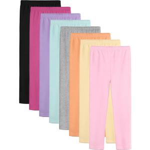 8 Pack Girls Leggings Cotton Leggings for Girls Toddler Warm Stretchy Tights Pants for Kids Pull on Multipack (5-6 Years, Black, Light Pink, Heather Gray, Lavender Purple, Light Orange, Light Yellow, Raspberry Pink, Pale Green)