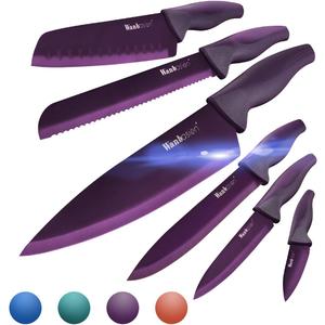 Wanbasion Purple Professional Kitchen Knife Chef Set, Stainless Steel, Dishwasher Safe with Covers
