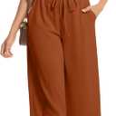 Women's Wide Leg Palazzo Pants - High Waist Flowy Casual Loose Beach Trousers (Brown, S)