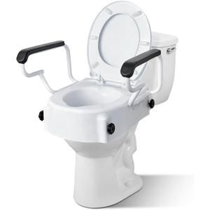 Raised Toilet Seat with Handles, 3 Heights (2/3.5/5 inch) Adjustable, Toilet Seat Riser for Seniors After Hip/Knee Surgery, 300lbs, Fits Round Toilet, with Lid, White | Adjustable Height