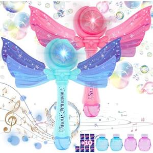 Princess Bubble Wand Set of 2 for Boys and Girls Gift Aged 3-8,Automatic Bubble Machine Blower Toys with Light and Music for Outdoor Party Wedding Birthday Gift,4 Bottles of Bubble Solution Included