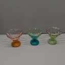 10 Oz Glass Ice Cream Bowls Set of 3, Colored Dessert Bowl Footed Clear Drinking Cups, Trifle Dish Parfait for Sundae, Dessert, Candy, Fruit, Ice Cream, Snack Puddings, Assorted Colors