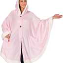 PAVILIA Wearable Blanket for Adult Women, Cozy Plush Fleece Blanket Poncho Cape with Hood, Super Soft Shawl, Angel Wrap Throw for Office, Light Pink