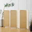 6 Panel Room Divider Short Folding Screen Divider,Double Sided Bamboo Panel Divider for Room Separation,Beige,47.2" H x 92.1" W