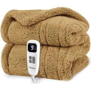 Heated Blanket Electric Blanket Throw - Fast Heating Blanket Throw Double Sided Sherpa Ultra Soft Cozy with 10 Heating Levels & 2-10 Hours Auto Off, Mashine Washable, 50 x 60 Inches, Camel