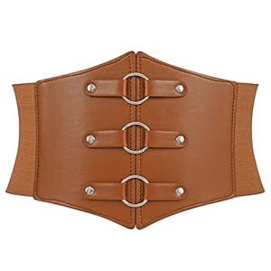 WERFORU Women Wide Corset Elastic Belt Thick Vintage Ladies Costume Waspie Waist Belt for Halloween, Brown, Suit Waist Size 31-35 Inches