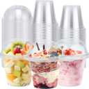 Clawsoff 50 Pack 9 oz Plastic Cups with Dome Lids, Disposable Dessert Cup No Hole, Fruit Cup, Clear Parfait Cups for Cake, Cold Drink, Ice Cream, Salad