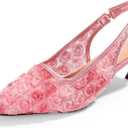 Elegant Lace Kitten Heels for Women - Slingback Pointed Toe Floral Mesh Dress Shoes - Low Heel Formal Wedding Guest Party Sandals (Size 8)