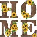 Geetery 4 Pcs Sunflower Kitchen Wall Decor Accessories Wood Rustic Sunflower Home Letters Decor Hanging Wall Art Signs Decorations for Home Living Room Kitchen Bedroom (Brown)