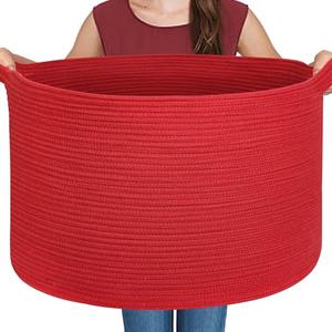 MEGASKET Extra Large Red Basket for Organizing, 22" X 22" X 14" Woven Cotton Rope Bins for Blankets, Baby Nursery Wicker Laundry Basket, Kids Dog Toy Storage Box, Big Red Living Room Decor Organizer