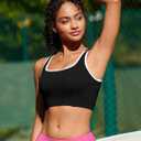 RUNNING GIRL Sports Bras for Women High Support,Seamless Ribbed Longline High Neck Sports Bra Racerback Padded Crop Top Yoga (Black, L)