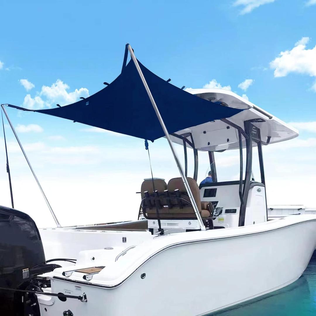 Boat Sun Shade Kit Boat Canopy, T-Top Boat Cover with Stainless Steel Telescopic Rod Foldable, High-Tech Polyester Fiber, Anti-Ultraviolet Dark Blue (Size3:A=70" B=59" C=47")