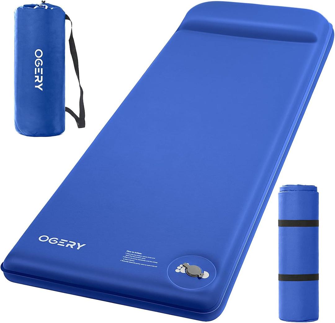 OGERY Self-Inflating Sleeping Pad with Built-in Foot Pump, 3" Memory Foam Camping Mattress for Side Sleepers, Quiet & Insulated Sleeping Mat Camping Essential Gear for Car Tent Camping
