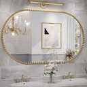 Amazon.com: JIINGYO Gold Oval Mirror for Wall, 48x30 Inch Large Oval Bathroom Mirror, Antigue Gold Vanity Mirrors, Metal Floral Frame Mirror for Bedroom Living Room, Hangs Horizontally or Vertically : Home & Kitchen