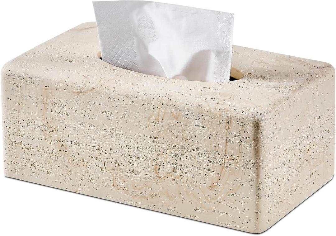 Natural Travertine Textures Tissue Box Cover Rectangular (Only Suitable for Standard Sized Tissue Box) for Decor, Resin Tissue Box for Bathroom Countertop, Bedside, OfficeMade of Resin, Height of 4 in (Yellow Stone L)