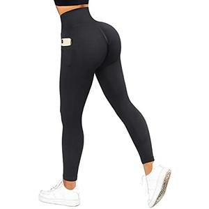 SUUKSESS Women Scrunch Butt Lifting Seamless Leggings Booty High Waisted Workout Yoga Pants, Black, Size L