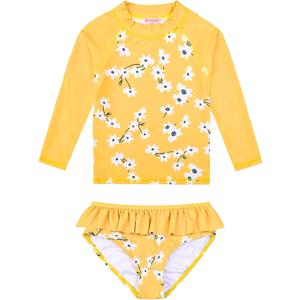 Little Girls Rash Gard Two-Piece Swimsuit Girls Long Sleeve Bathing Suit UPF 50+ Sun Protection Crushed Flower, Size 6/7