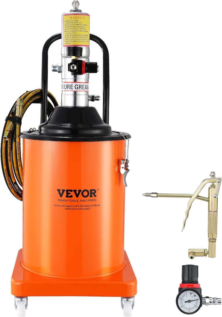 VEVOR Grease Pump, 5 Gallon Air Grease Pump with 13 ft High Pressure Hose and Grease Gun, 20L Pneumatic Grease Pump with Wheels, Portable Lubrication Grease Pump