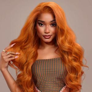 GORGIUS Ginger Orange Loose Wave Lace Front Wig Pre Cut T Part Long Wavy Wig Upgraded with Premium Synthetic Fiber 26 Inch
