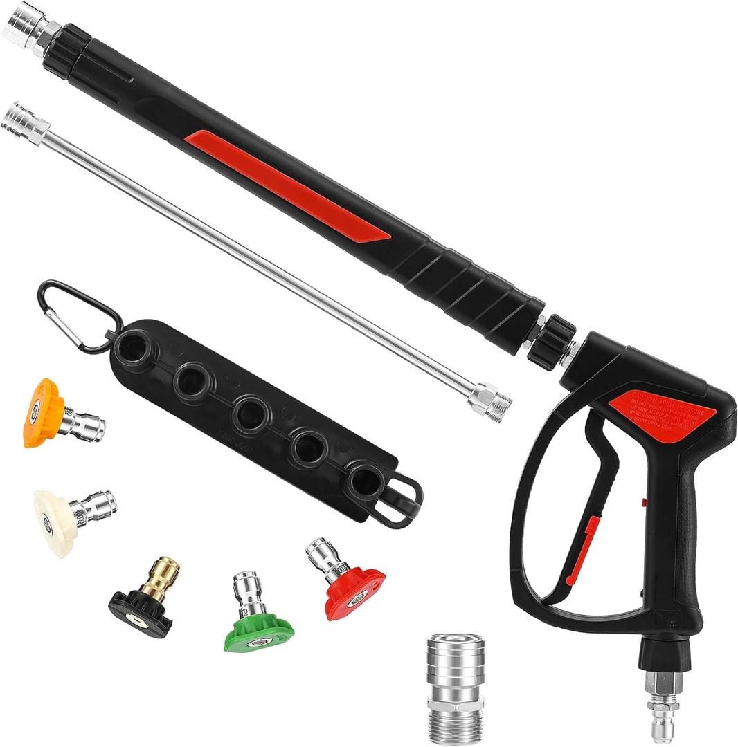 Tool Daily Pressure Washer Gun with 3/8" Swivel Quick Connect, Stainless Steel Internal Valve, Power Washer Extension Wand Replacement, M22-14mm, 5 Nozzle Tips with Holder, 5800 PSI