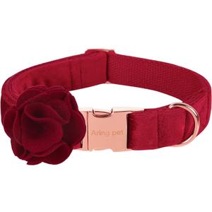 ARING PET Velvet Dog Collars, Christmas Red Soft Pet Collar with Detachable Felt Flower Metal Buckle for Puppy Small Medium Large Boy Girl Dogs-S (Small (Pack of 1))