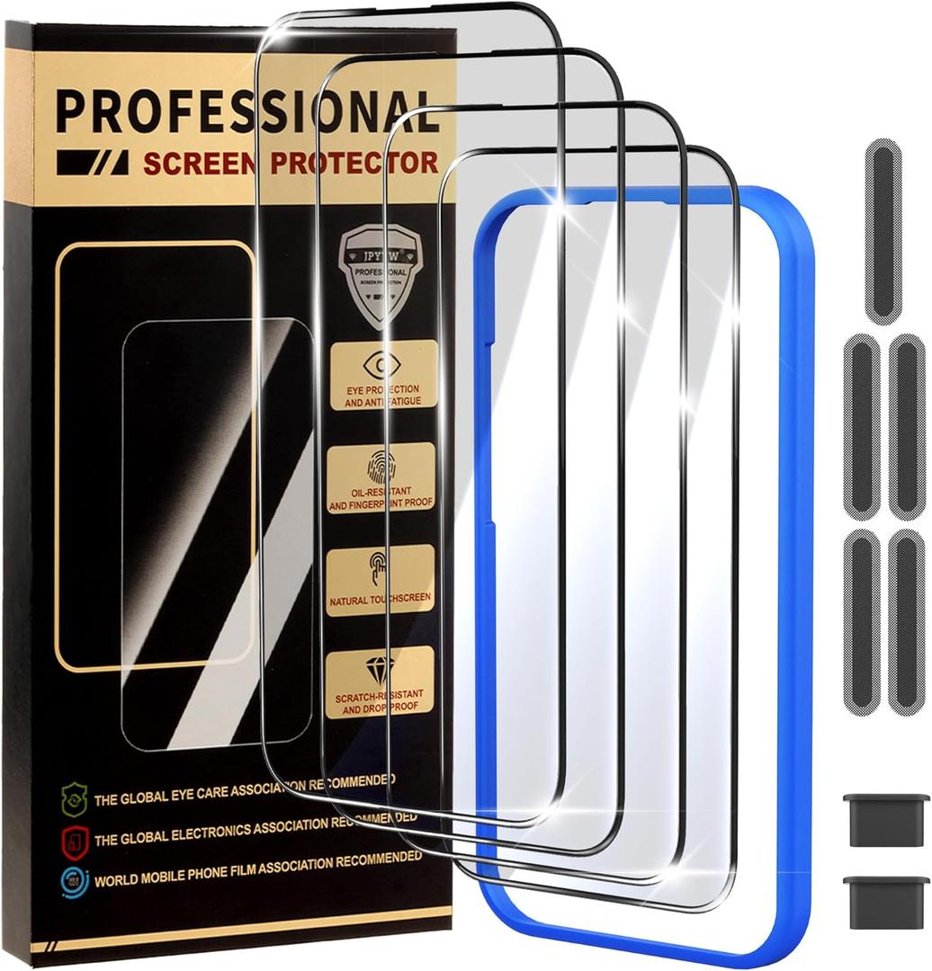 4 Pack for iPhone 14 Screen Protector, Military-Grade Shatterproof, 9H Hardness, Full Coverage Tempered Glass for iPhone 14-6.1 inch with Install Frame