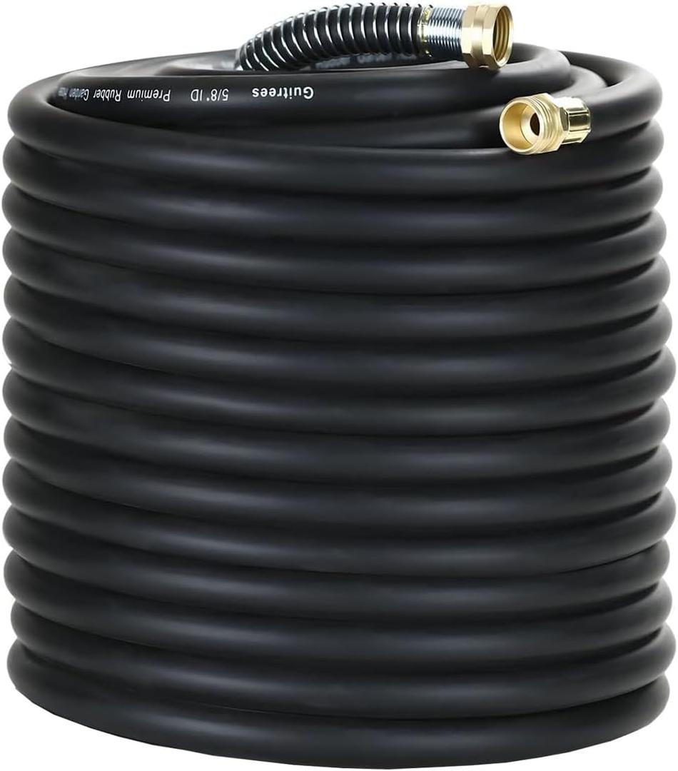 Guitrees 200FT 5/8 Heavy Duty Rubber Garden Hose - 200psi Working, 1000psi Burst - Hot/Cold Water - Five-Layered Braiding for Durability - Versatile for Gardening, Agriculture, Construction(Black)
