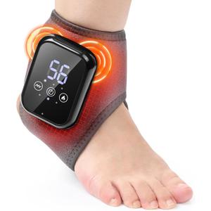 Cordless Foot and Ankle Massager for Pain Relief, Ankle Heating Pad with Massage, Foot Heating Pad with Massage, Heated Foot Brace Wrap, 3 Heat Levels, 3 Vibration Modes, Auto ShutOff