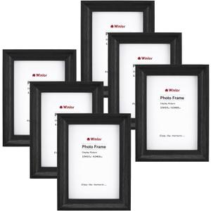 Mini Picture Frames 2.5x3.5 Inch (6-Pack) - Small Polaroid Photo Frames, For Wall, Table, Home, Office Decoration, Durable Compact Frame Set for Family, Black Woodgrain