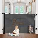 Retractable Baby Gates with Cat Door 80" Wide Retractable Dog Gate with Pet Door Outdoor Retractable Gate for Dogs Retractable Pet Gate with Door Mesh Baby Gate Retractable Mesh Dog Gate (Black)