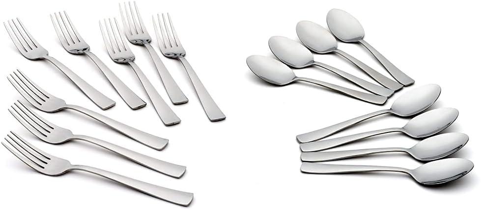Oneida Zinc Everyday Flatware Dinner Forks, Set of 8, 18/0 Stainless Steel, Silverware Set, 1.4 x 3.75 x 8.5 inches & Zinc 8Pc Teaspoon