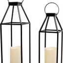 HPC Decor 2PCS Solar Lanterns for Outdoor Decor- 18in 15in Black Metal Candle Lanterns w/Waterproof Solar Powered Candles- Modern Farmhouse Hanging Lanterns Decor for Front Porch,Yard Garden Patio