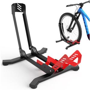 ALIXUEQIN Bike Stand Floor, Portable Bike Storage for Garage - Fit for 24"-29" Bikes, Tire Width up to 3.5", Road & Mountain Bicycle Stand, Front and Rear Wheel Parking Rack - Red