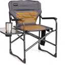 MacSports Heated Camping Padded Side Table| Battery NOT Included Director Chair, Gray