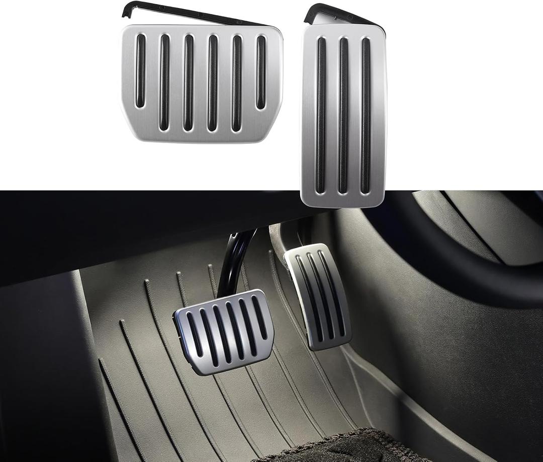 TPARTS Aluminum Self-Flip Lock Performance Pedal Sets Accelerator Brake Pedals Cover for Tesla Model Y Juniper(2025-2026)/Model 3 Highland(2024-2026) Interior Accessories Foot Pedal Pad Replacement