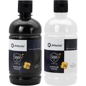 Artecho White and Black Acrylic Paint - Large Bottle 500ml / 17oz, Craft Paint for Canvas, Rocks, Wood, Fabric, Ceramic, Non-Toxic