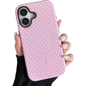 ZTOFERA Magnetic Case for iPhone 16, Polka Dot Phone Case Cute for Girl Women, Compatible with Magsafe, Hard PC+Soft TPU Protective Phone Cover for iPhone 16-Pink