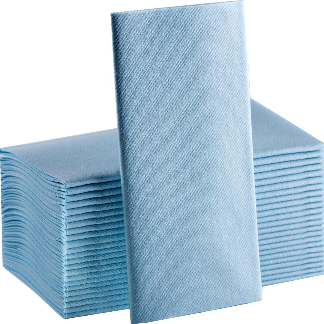 Baby Blue Paper Napkins | Linen Feel Guest Disposable Cloth Like Dinner Napkins | Hand Towels | Soft, Absorbent, Paper Hand Napkins for Kitchen, Bathroom, Parties, Weddings, Dinners | 50 Pack