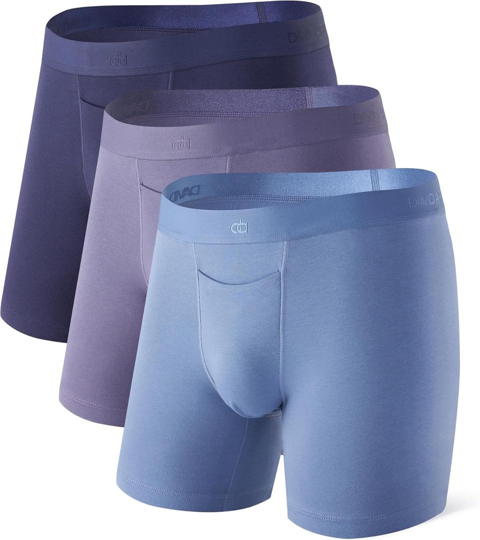 DAVID ARCHY Mens Underwear Cotton Boxer Briefs with Pouch Ultra Moisture Wicking Breathable Soft with Horizontal Fly 3 Pack (Gray Blue/Dark Blue/Gray Purple)
