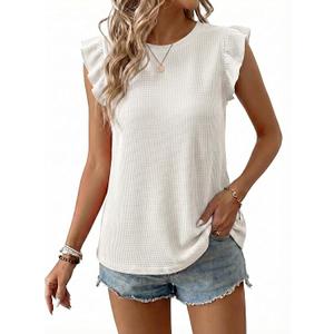 BLENCOT Tank Top for Women Trendy Sleeveless Loose Ruffle Sleeve Casual Waffle Basic Summer Spring Tops, Size XL