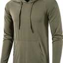 SIR7 Men's Gym Workout Active Long Sleeve Pullover Lightweight Hoodie Casual Hooded Sweatshirts (Large, Army Green)