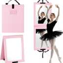 Shinowa Foldable Portable Full Length Mirror for Dancer, Camping and Travel, Shatter-Proof Acrylic Hanging Mirror with Handle, 33x13 Inch Full Body Travel Backstage Mirror, Pink