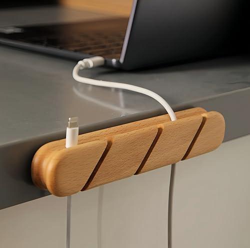 Solid Wood Cable Clips,Cord Organizer for Desk Cable Management with 3M Adhesive,Cord Holder for Nightstand,PC,Car,Office,Kitchen,USB Cable Holder Wire Organizer Cord Clips (Natural)
