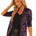 Allegra K Women's Sequin Cardigan 3/4 Sleeve Open Front Velvet Sparkle Jacket Party Glitter Blazer Small Blue Purple, Size S