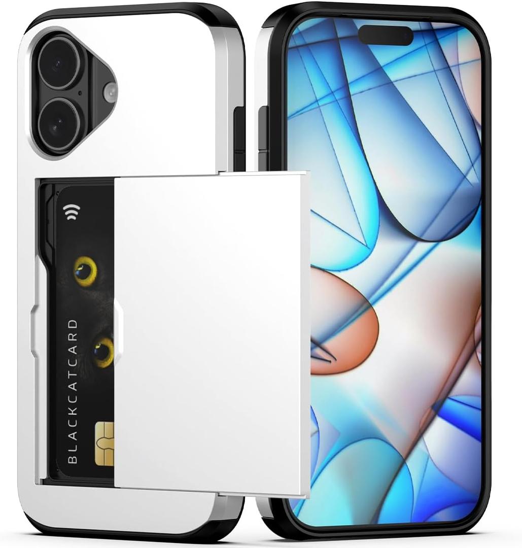 Nvollnoe Compatible with iPhone 17 Case with Card Holder Dual Layer Heavy Duty Protective Shockproof Hidden Card Slot Slim Wallet Phone Case for Women&Men 6.3 inch(White)