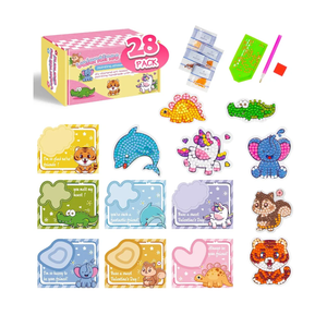 VOOADA Valentines Day Cards for Kids,Perfect 28 Pack Animal Buddies Painting Arts Crafts Kits for Kids School Classroom Birthday Party, Diamond Art Stickers Party Favors Packs for Boys Girls Gift