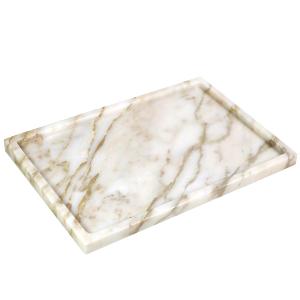 100% Natural Marble Serving Tray Luxury Calaccata Viola Marble Storage Tray for Home Decor Stone Tray for Bathroom/Kitchen/Vanity/Dresser,Plate Holder for Tissues, Candles, Towel