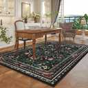 5x7 Washable Rug Vintage Floral Botanical Area Rug Non Slip Low Pile Large Rugs for Living Room, Bedroom, Farmhouse, Dining Room, Kids Playroom, Black