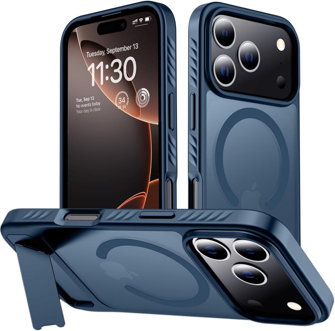 for iPhone 17 Pro Case with Kickstand,[Compatible with Magsafe] Slim Translucent Matte, Military-Grade Protection & Anti-Yellowing, Magnetic Phone Case for iPhone 17 Pro, Blue